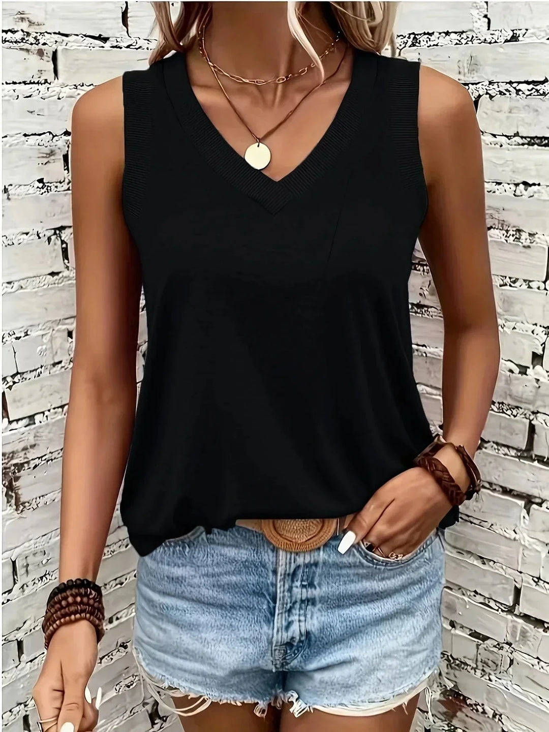 Assila Breathable Cotton V-Neck Top