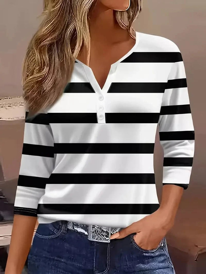 Dakota Casual V-Neck T-Shirt with Striped Print