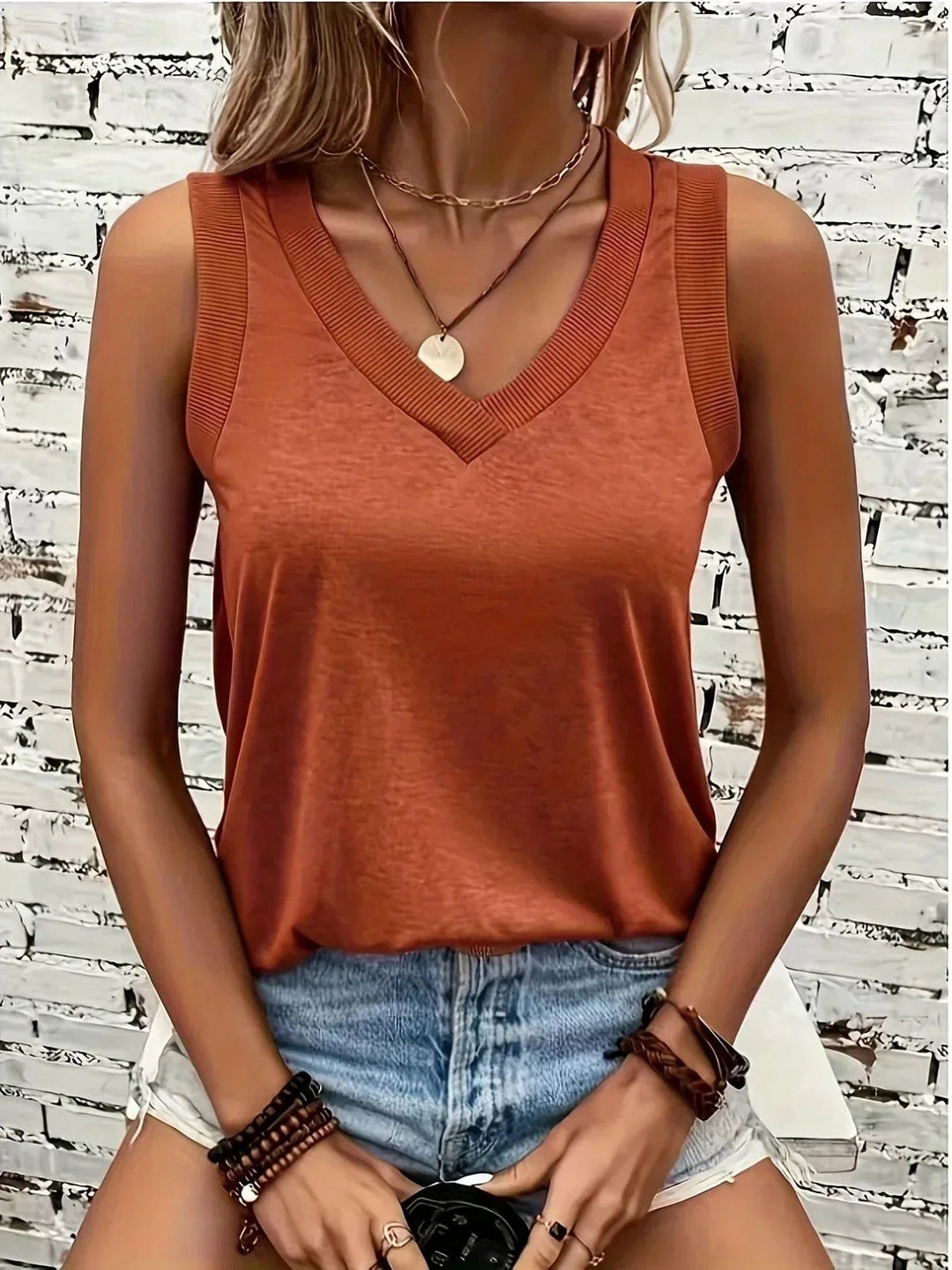 Assila Breathable Cotton V-Neck Top