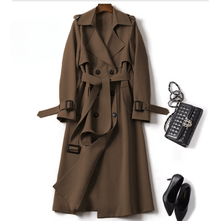 Womens Mid Length Trench Coat Spring Autumn New Korean Style Plus Size For Petite Trendy British Style Over The Knee Coat