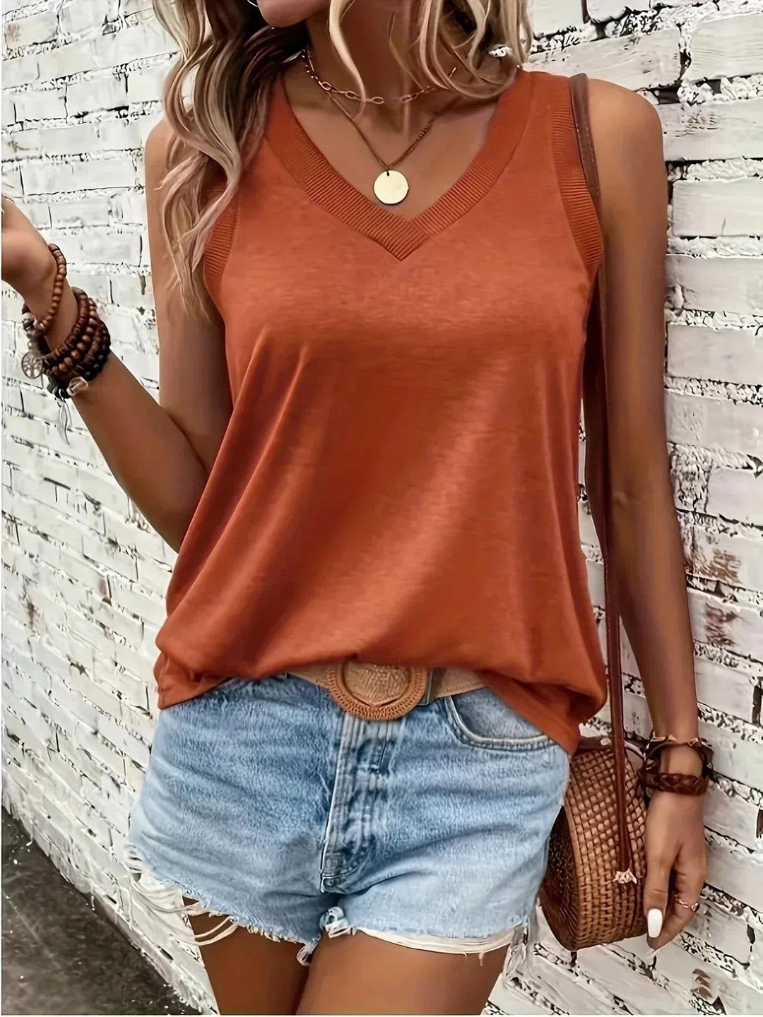 Assila Breathable Cotton V-Neck Top