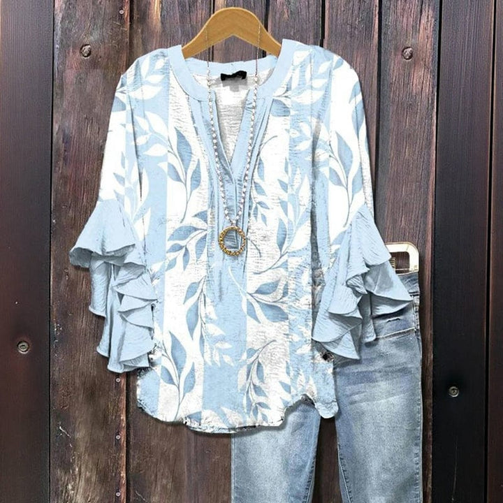 Casual Blouse with Leaf Print