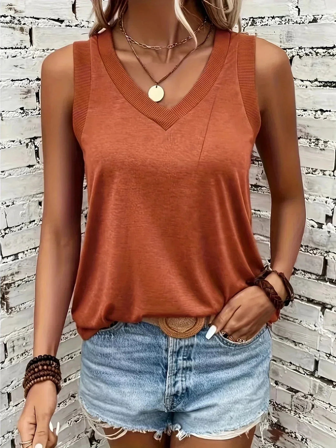 Assila Breathable Cotton V-Neck Top