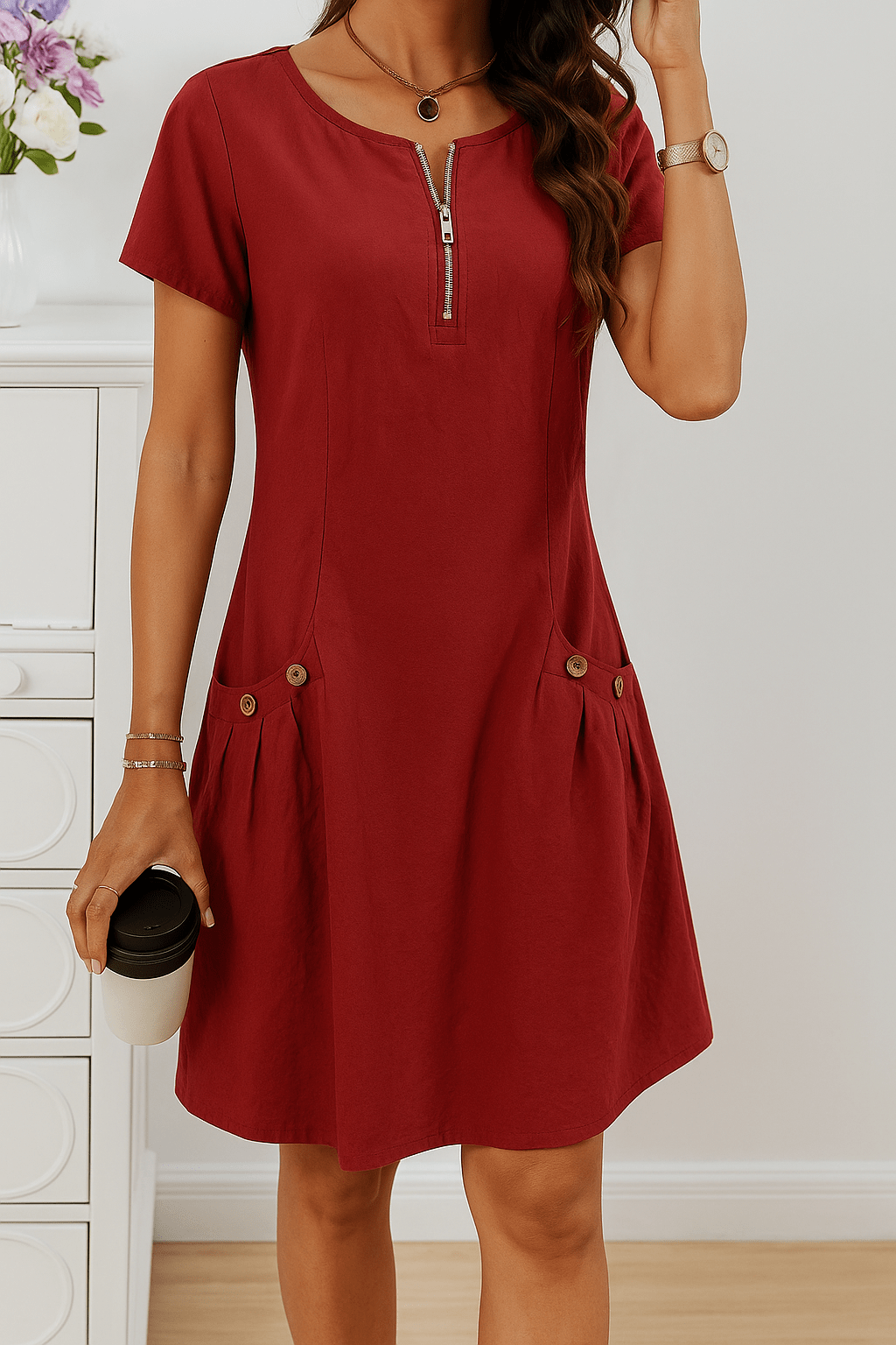 Rudina Summer Dress with Button Details