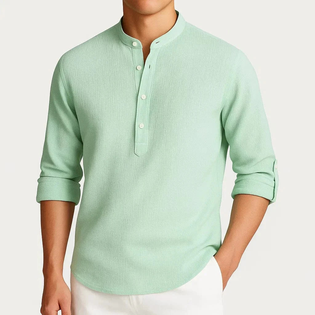 Günter - Men's cotton shirt with stand-up collar