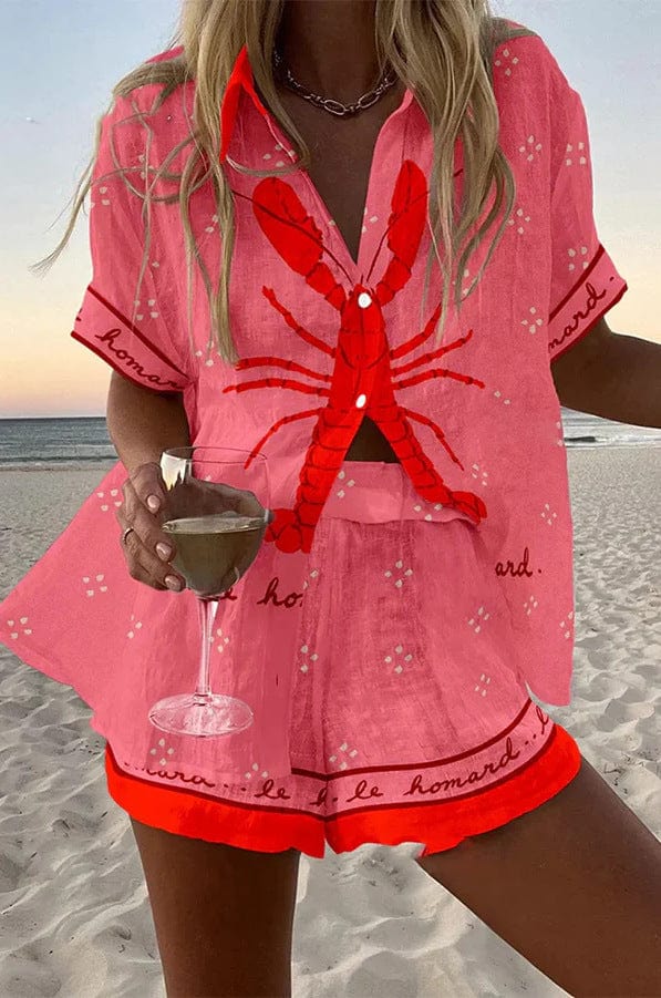 Pallina™ | Pink Lobster print linen shorts set