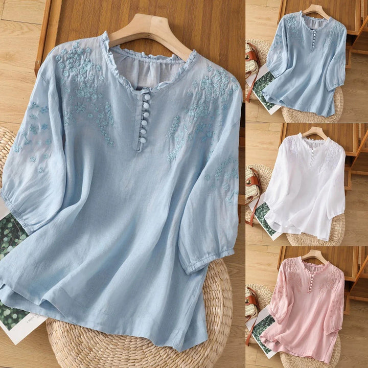 Evelyn Embroidered Button Front Blouse