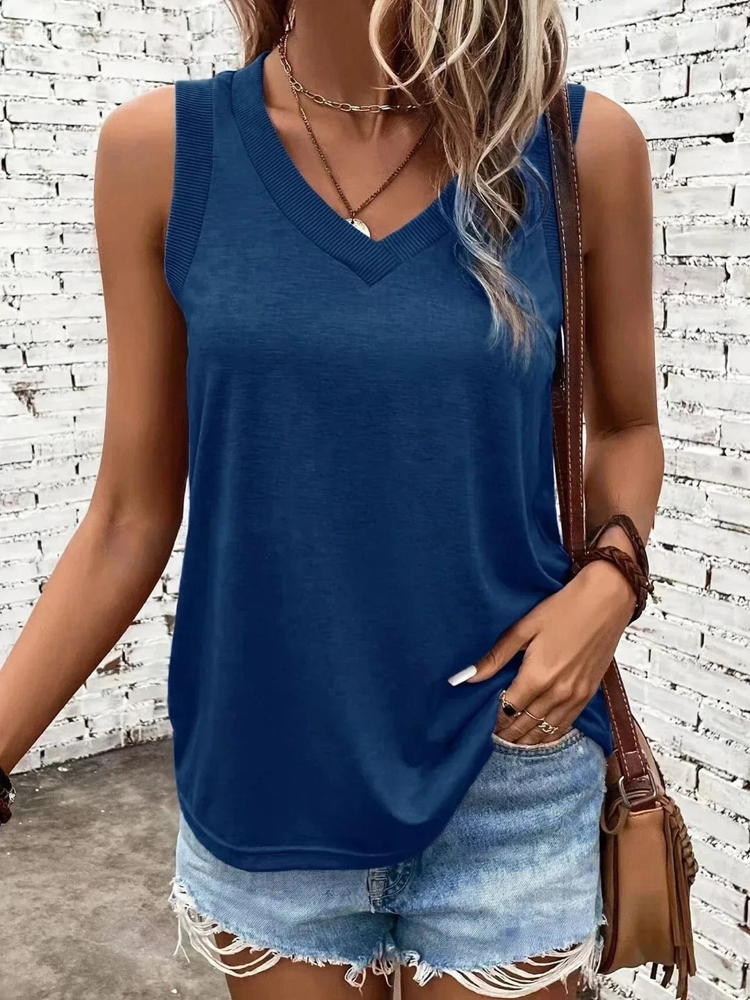 Assila Breathable Cotton V-Neck Top