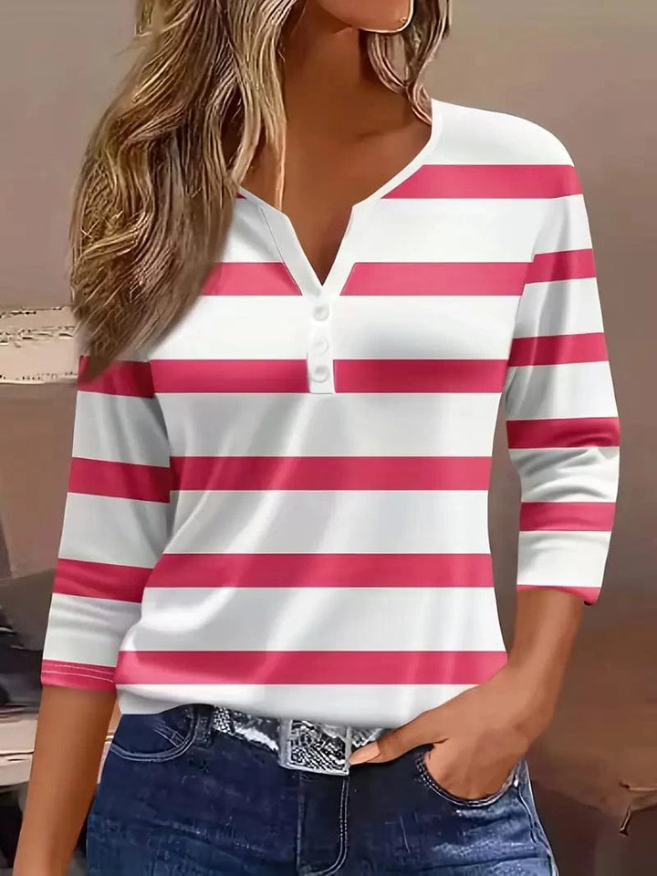 Dakota Casual V-Neck T-Shirt with Striped Print