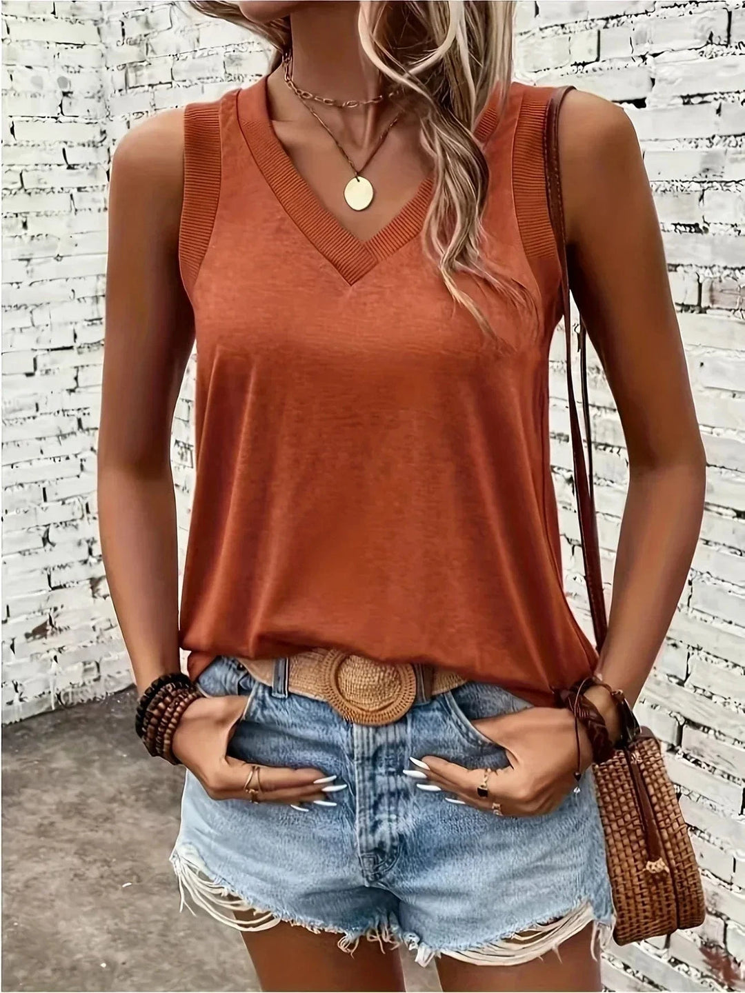 Assila Breathable Cotton V-Neck Top