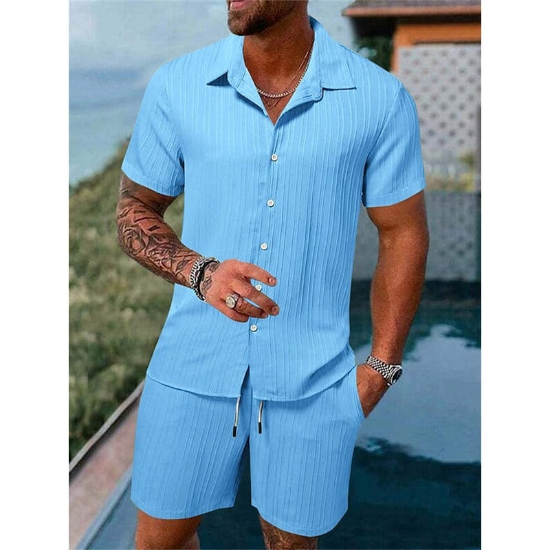 Ronan Ribbed Camp Collar Two Piece Set