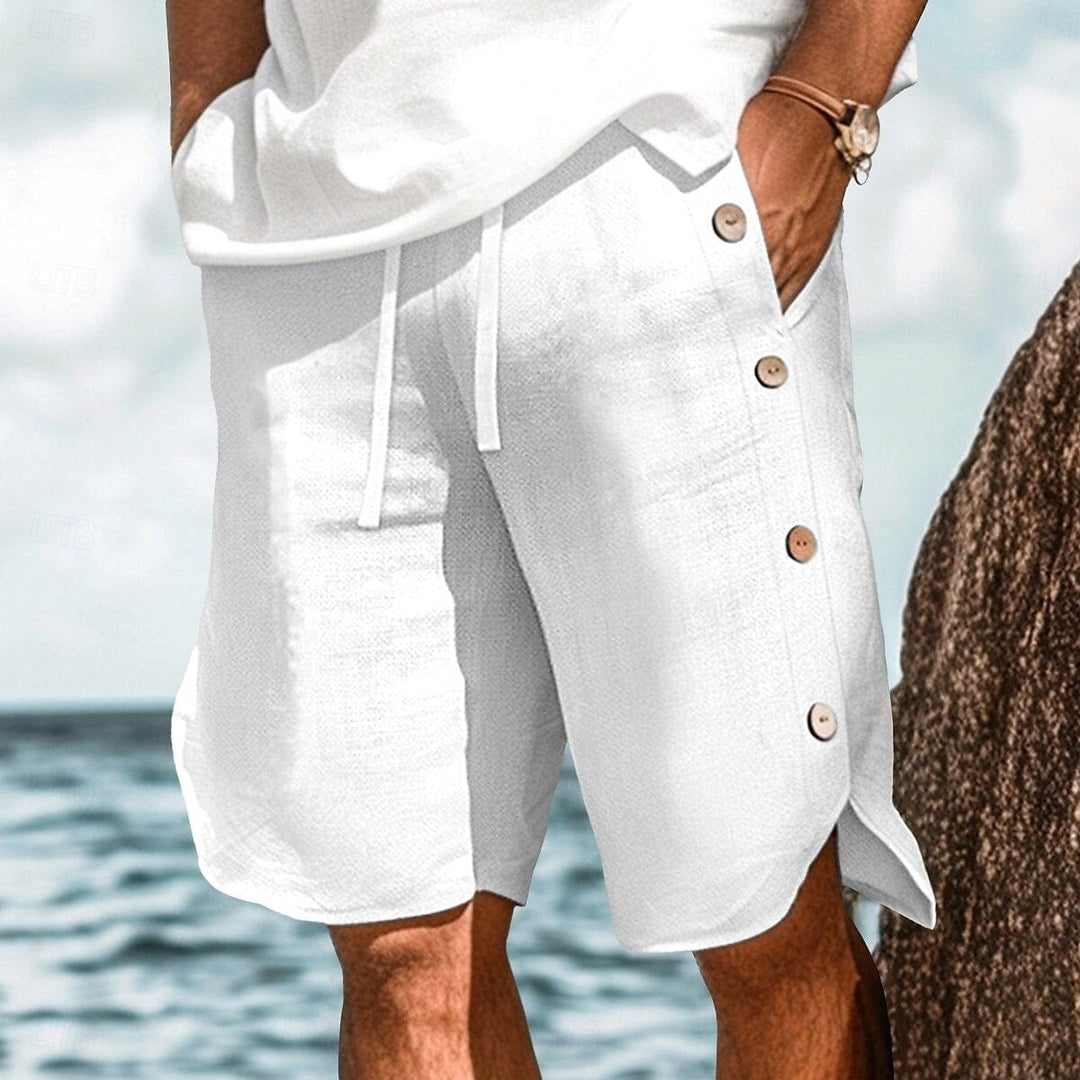 Coastal Ease Mens Linen Cotton Side Button Shorts