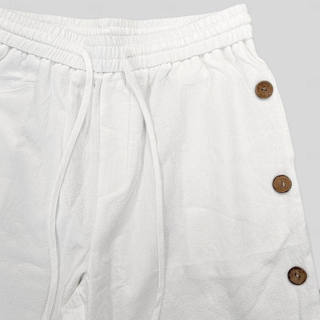 Coastal Ease Mens Linen Cotton Side Button Shorts