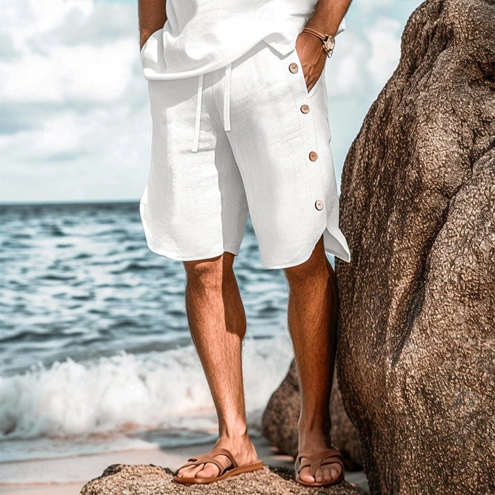 Coastal Ease Mens Linen Cotton Side Button Shorts