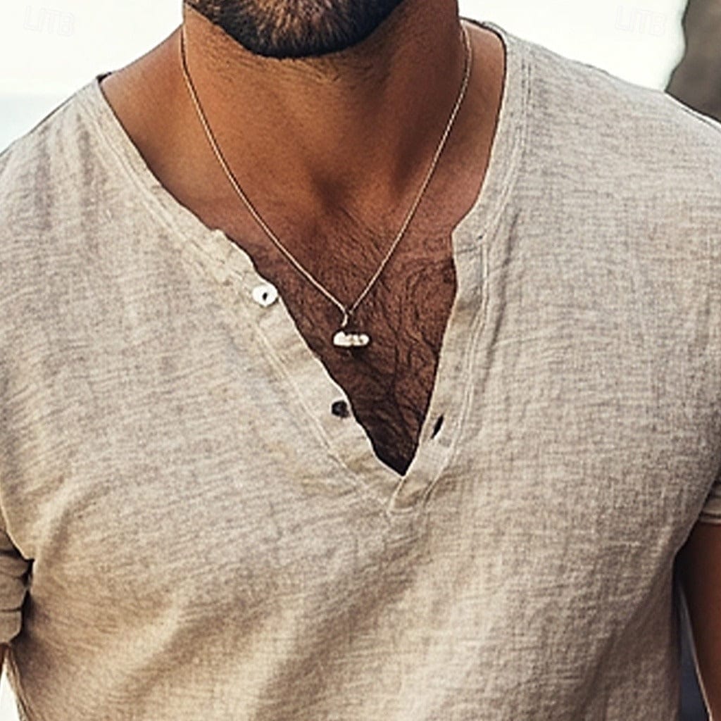 Solstice Mens Linen Cotton Notch Neck Shirt
