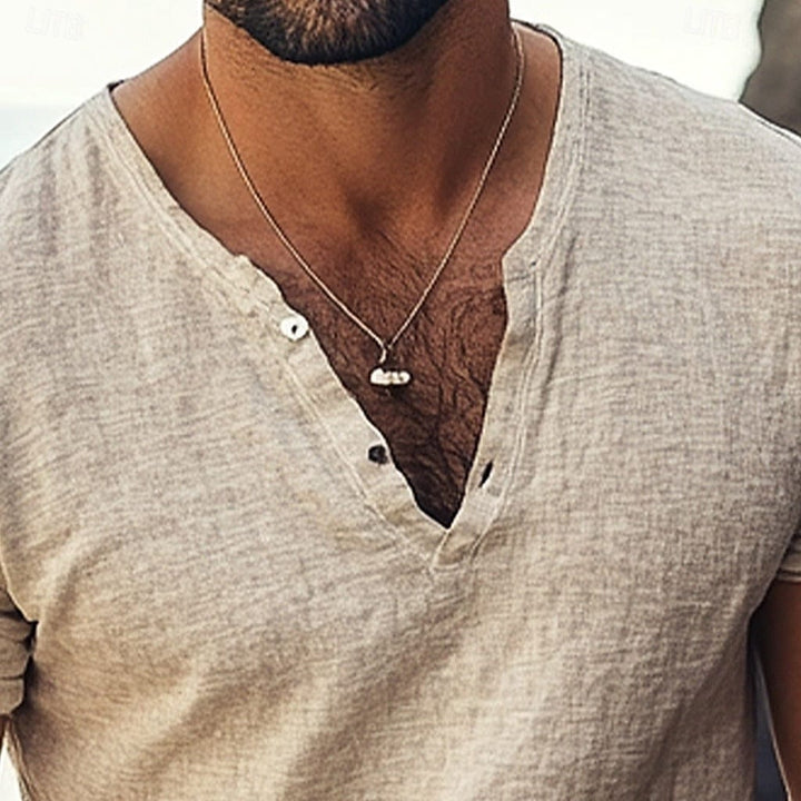Solstice Mens Linen Cotton Notch Neck Shirt