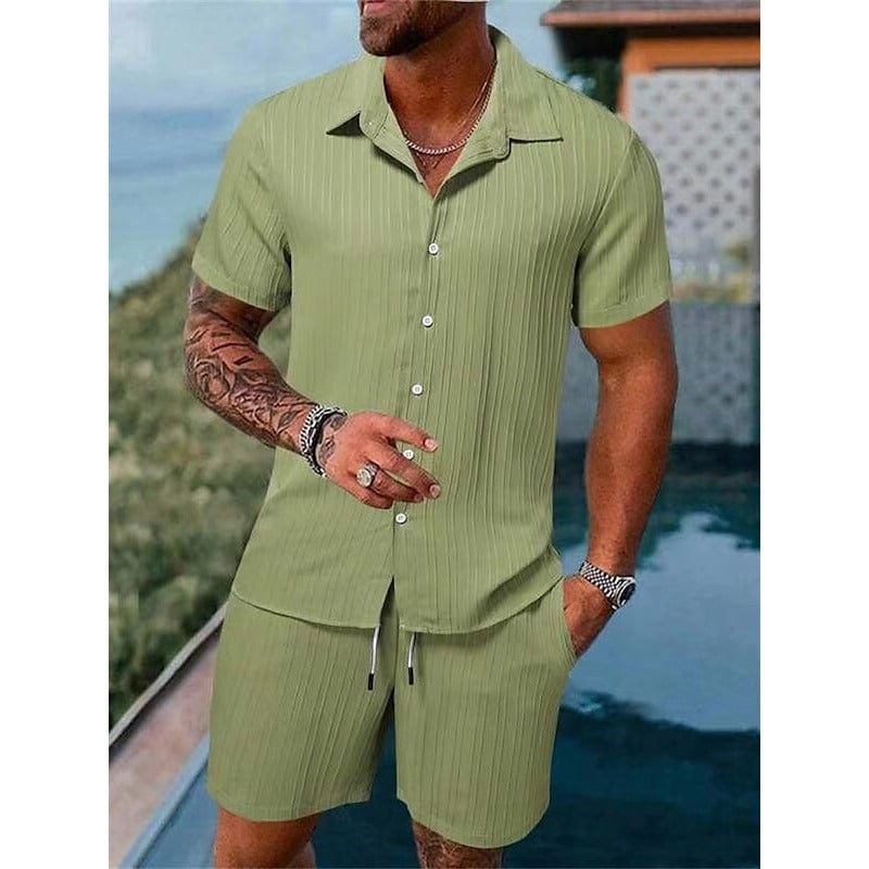 Ronan Ribbed Camp Collar Two Piece Set
