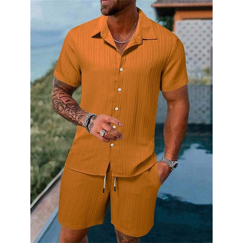 Ronan Ribbed Camp Collar Two Piece Set