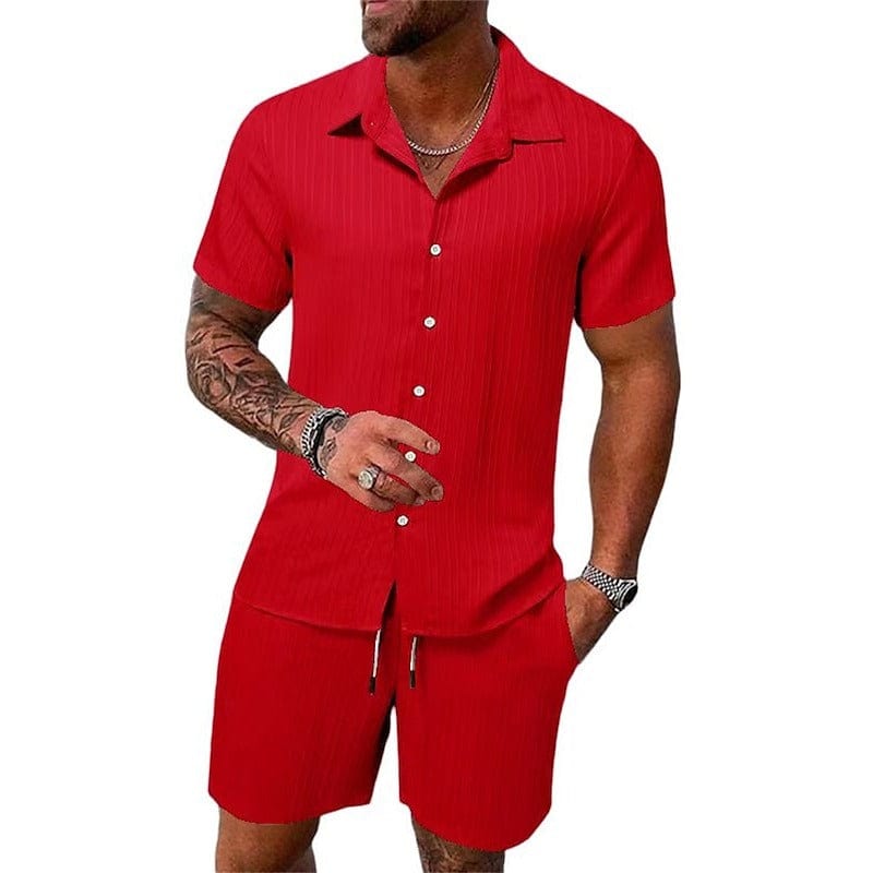 Ronan Ribbed Camp Collar Two Piece Set