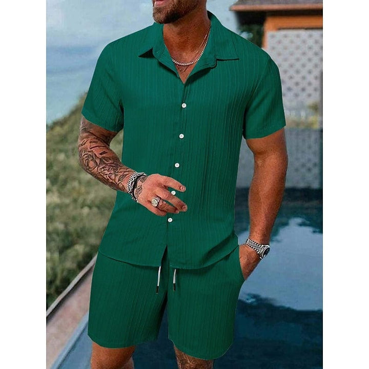 Ronan Ribbed Camp Collar Two Piece Set