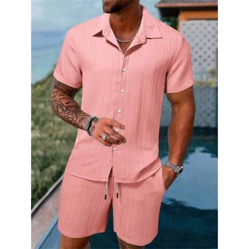 Ronan Ribbed Camp Collar Two Piece Set