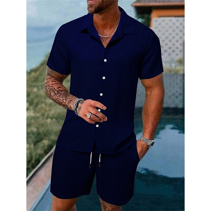 Ronan Ribbed Camp Collar Two Piece Set