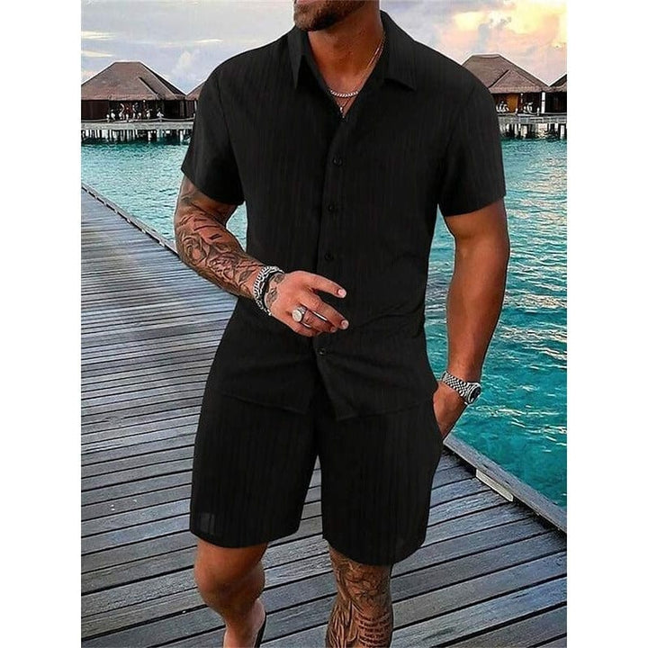Ronan Ribbed Camp Collar Two Piece Set