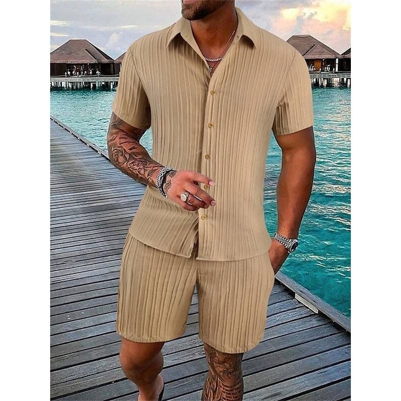 Ronan Ribbed Camp Collar Two Piece Set