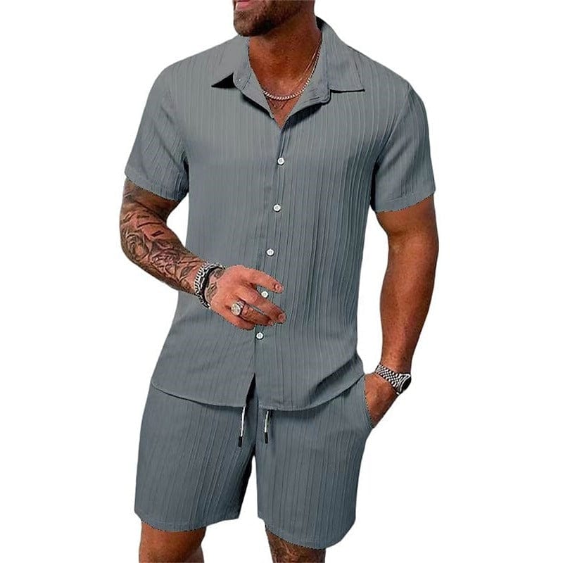 Ronan Ribbed Camp Collar Two Piece Set