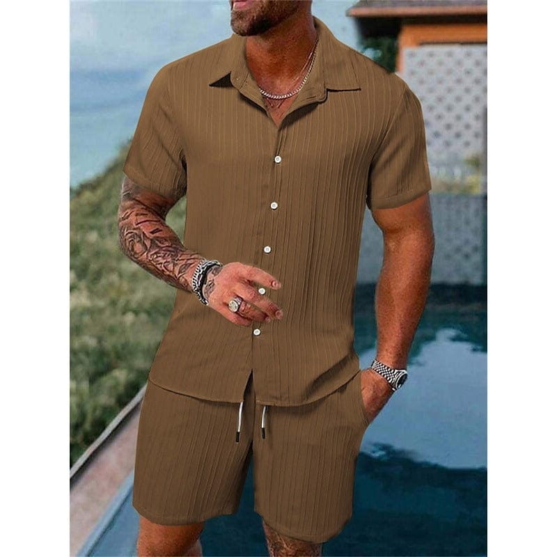 Ronan Ribbed Camp Collar Two Piece Set
